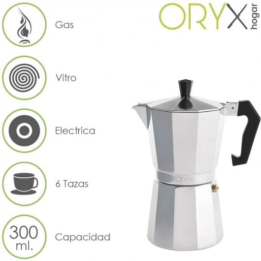 Oryx Classic Cafetera Italiana 6 Tazas Plata