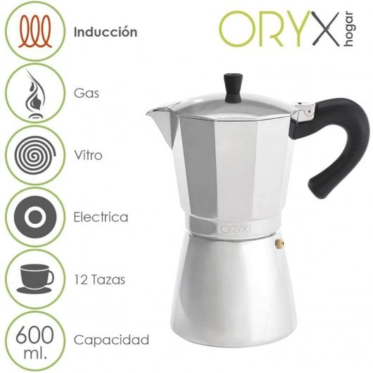 Oryx Cafetera Italiana 12 Tazas Plata