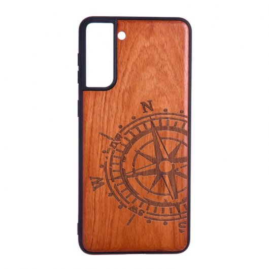 Funda Madera Tallada Rosa de los Vientos para Samsung Galaxy S21 Plus