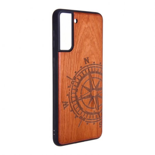 Funda Madera Tallada Rosa de los Vientos para Samsung Galaxy S21 Plus