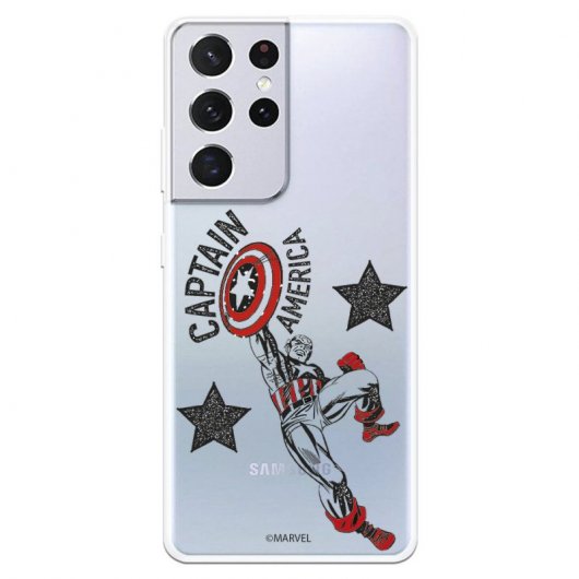 Funda Oficial de Marvel Capitán América Transparente para Samsung Galaxy S21 Ultra