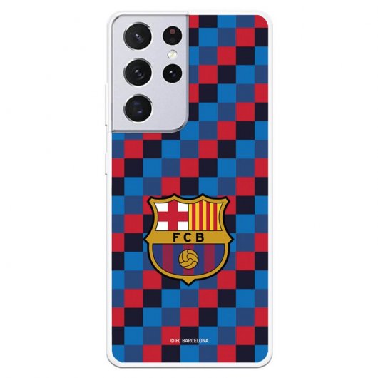 Funda del Barcelona Escudo Fondo Cuadros Licencia Oficial FC Barcelona para Samsung Galaxy S21 Ultra