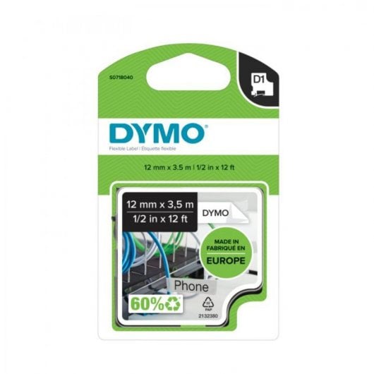 DYMO D1 - Durable Étiquettes - Noir sur blanc - 12mm x 5.5m Noir
