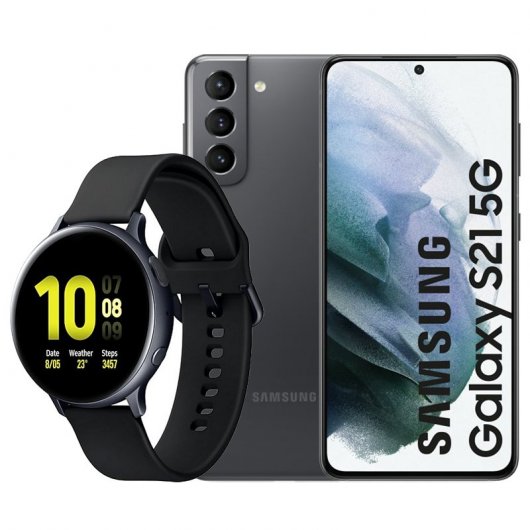 Samsung Pack Galaxy S21 5G 256GB Gris Libre + Galaxy Watch Active2 Bluetooth 44 mm Aluminio Negro