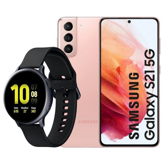 Samsung Pack Galaxy S21 5G 128GB Rosa Libre + Galaxy Watch Active2 Bluetooth 44 mm Aluminio Negro