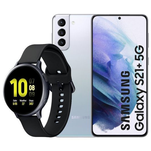Samsung Pack Galaxy S21 Plus 5G 256GB Plata Libre + Galaxy Watch Active2 Bluetooth 44 mm Aluminio Negro