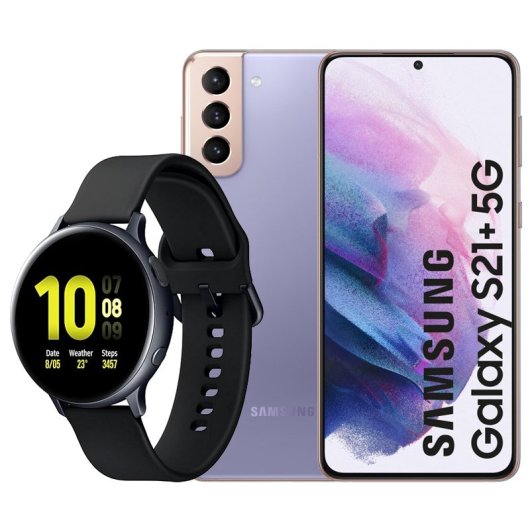 Samsung Pack Galaxy S21 Plus 5G 128GB Violeta Libre + Galaxy Watch Active2 Bluetooth 44 mm Aluminio Negro