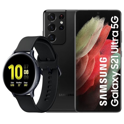 Samsung Pack Galaxy S21 Ultra 5G 128GB Negro Libre + Galaxy Watch Active2 Bluetooth 44 mm Aluminio Negro