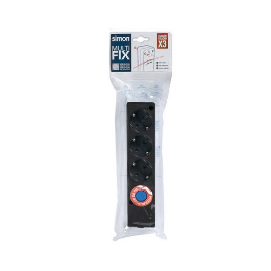 Simon Multifix Regleta sin Cable 3 Tomas con Interruptor Negra