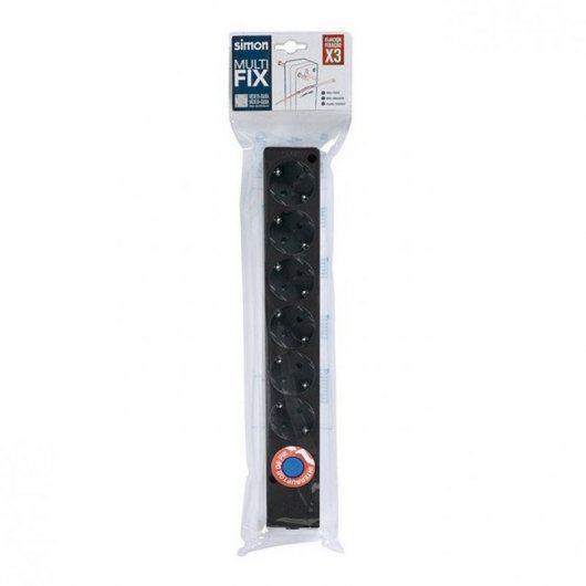 Simon Multifix Regleta sin Cable 6 Tomas con Interruptor Negra