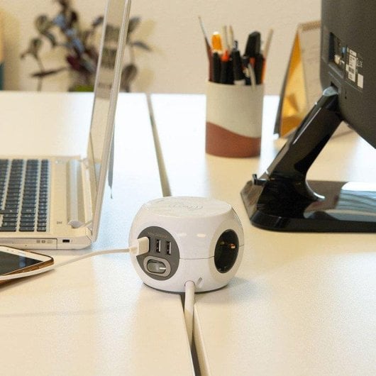 Multiprise Simon CombiBall 3 Prises 3 USB Charge Induction 1,4 m Antidérapant