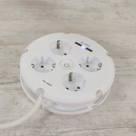 Multiprise Circulaire Simon Brico 4 Prises + 2 USB 1,5m