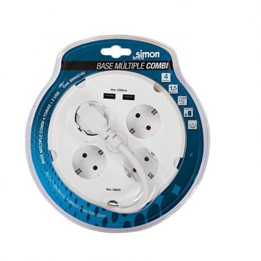 Multiprise Circulaire Simon Brico 4 Prises + 2 USB 1,5m