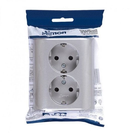 Simon Brico Base Enchufe de Pared Doble Empotrable Gris