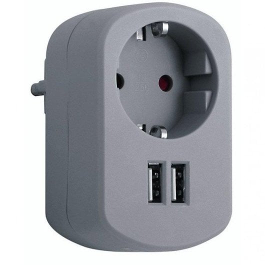 Simon Brico Adaptador de Corriente + 2 USB Gris