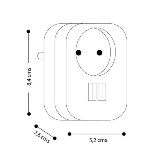 Régua de tomadas Simon Brico 1 Tomada 2 USB-A 16A Preta Portátil