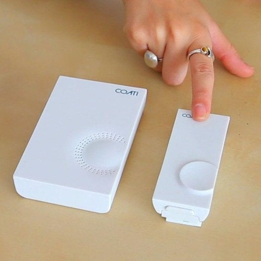 Campainha Sem Fios Coati Kit Pulsador 48 Melodias 100m Branco IP44