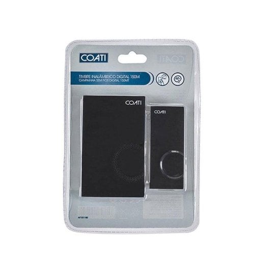 Timbre Coati Portátil com Pulsador 48 Melodias IP44 Preto 150m