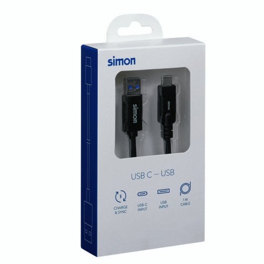 Câble Simon USB 3.1 vers USB-C mâle/mâle 1 m Noir