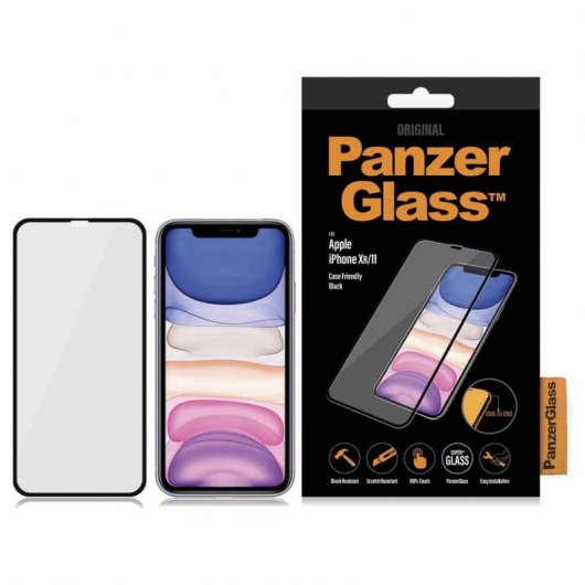 Protecteur en verre trempé antibactérien Panzer Glass noir pour iPhone XR/11