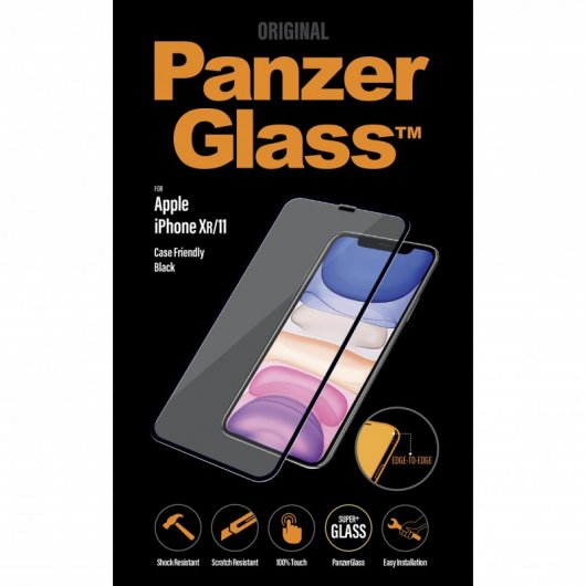 Protecteur en verre trempé antibactérien Panzer Glass noir pour iPhone XR/11