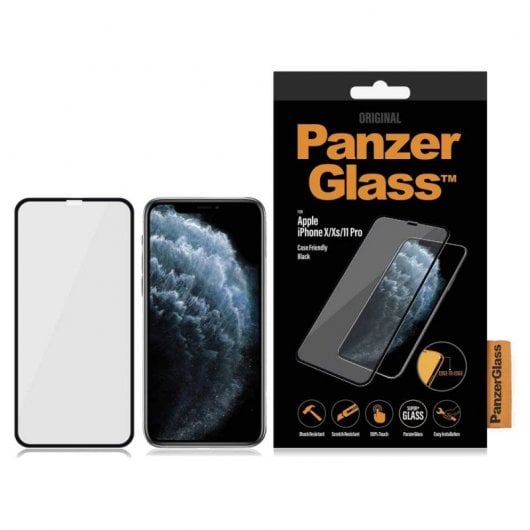 Panzer Glass Protector Cristal Templado Antibacteriano Negro para iPhone X/Xs/11 Pro