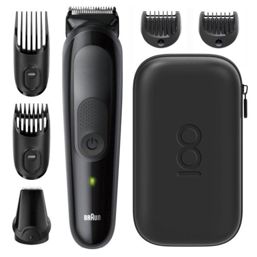 Máquina de Cortar Cabelo Multifunções Braun MGK5 Sem Fios 21mm 100min 4 Pentes Carga Rápida
