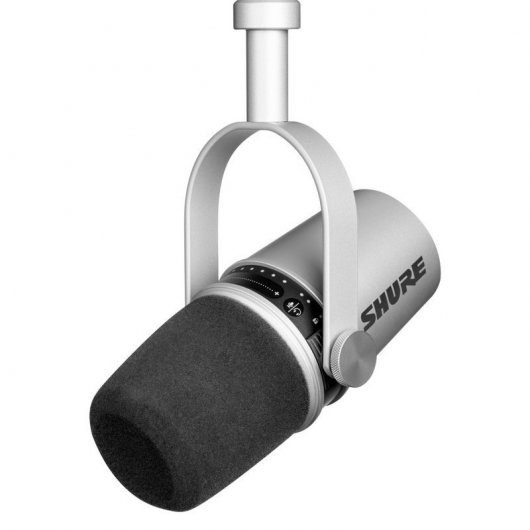 Pack Shure MV7 Micrófono Dinámico para Podcast XLR/USB Plateado + Euromet Soporte de Sobremesa