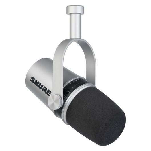 Pack Shure MV7 Micrófono Dinámico para Podcast XLR/USB Plateado + Euromet Soporte de Sobremesa
