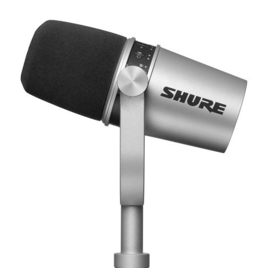 Pack Shure MV7 Micrófono Dinámico para Podcast XLR/USB Plateado + Euromet Soporte de Sobremesa