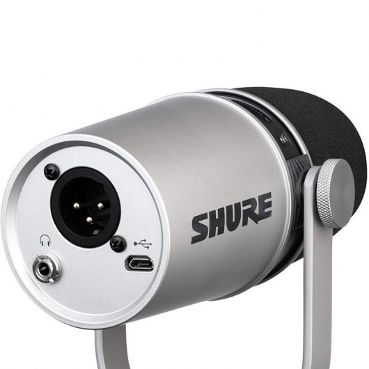 Pack Shure MV7 Micrófono Dinámico para Podcast XLR/USB Plateado + Euromet Soporte de Sobremesa