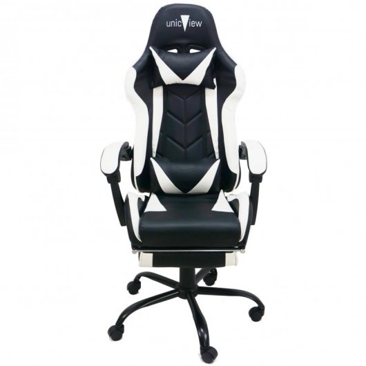 Unicview Silla Gaming con Reposapiés Blanca/Negra