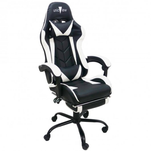 Unicview Silla Gaming con Reposapiés Blanca/Negra