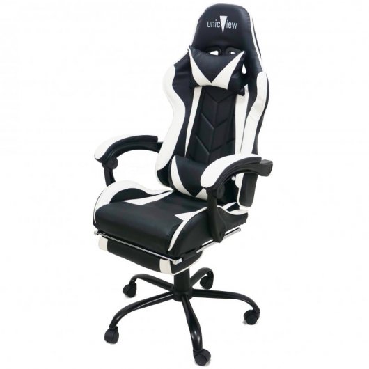 Unicview Silla Gaming con Reposapiés Blanca/Negra