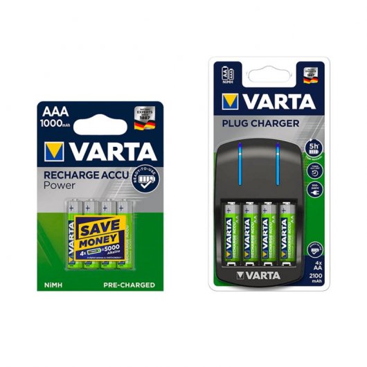 Varta Cargador de Pilas AA/AAA + 4 Pilas Recargables 1000 mAh AAA