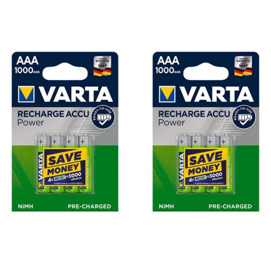 Varta 2 Packs de 4 Pilas Recargables 1000 mAh AAA