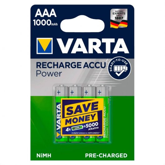 Varta 2 Packs de 4 Pilas Recargables 1000 mAh AAA