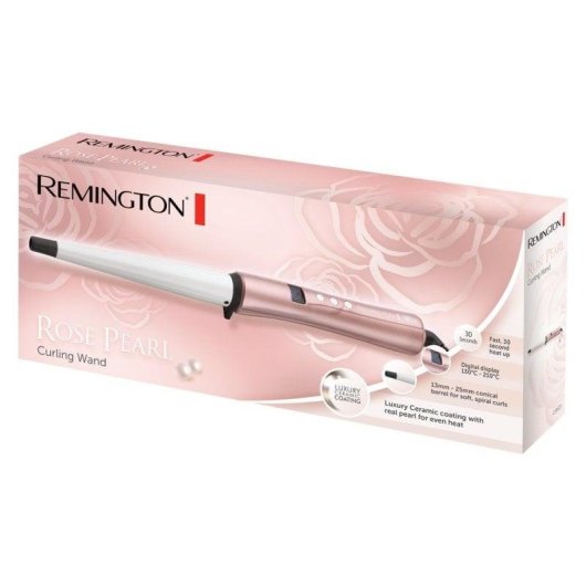 Boucleur Conique Remington Rose Luxe CI9525 Céramique Ionique 13-25 mm 130-210°C 9 Températures Arrêt Automatique Rose et Blanc