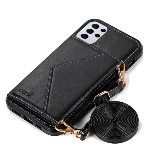 Cool Funda Colgante Wallet Negra para Samsung Galaxy S21 Ultra
