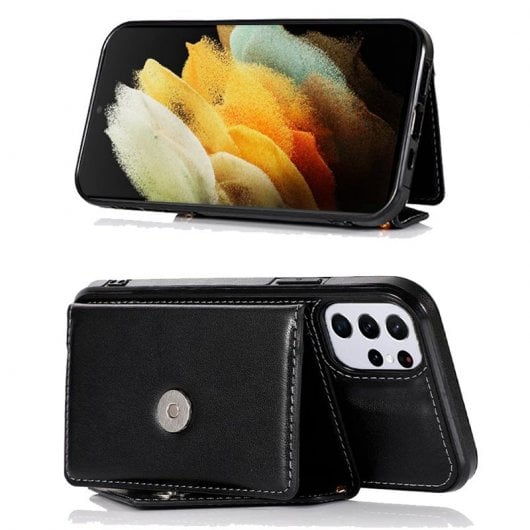 Cool Funda Colgante Wallet Negra para Samsung Galaxy S21 Ultra