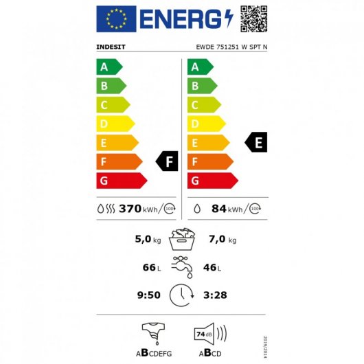 Indesit EWDE 751251 W SPT N Lavasecadora de Carga Frontal 7Kg/5Kg F Blanca