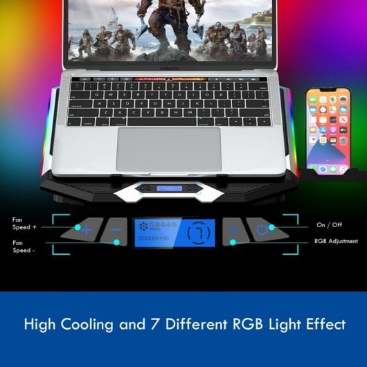 Supporto per raffreddamento per laptop RGB multi-angolo Ewent con 6 ventole a velocità regolabile