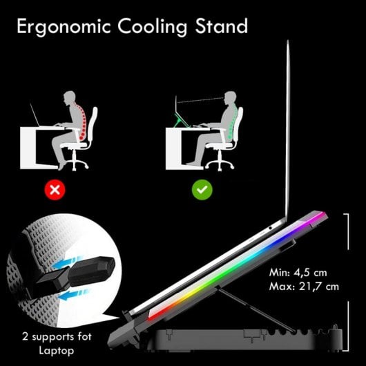Supporto per raffreddamento per laptop RGB multi-angolo Ewent con 6 ventole a velocità regolabile