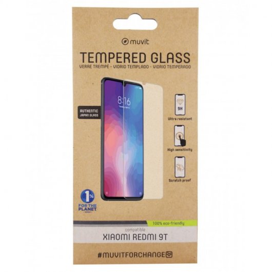 Proteggi schermo in vetro temperato piatto Muvit per Xiaomi Redmi 9T