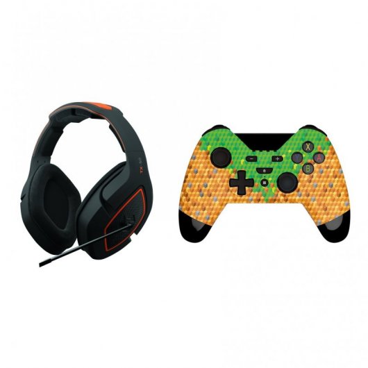Gamepad Gioteck WX-4 Wireless Retro Cubes per Switch PC + TX-50 Cuffie Nero Arancione