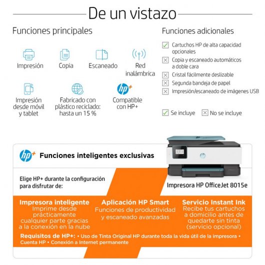 HP OfficeJet 8015e Multifunções Color Wifi Duplex + 6 Meses de Impressão Instant Ink com HP+