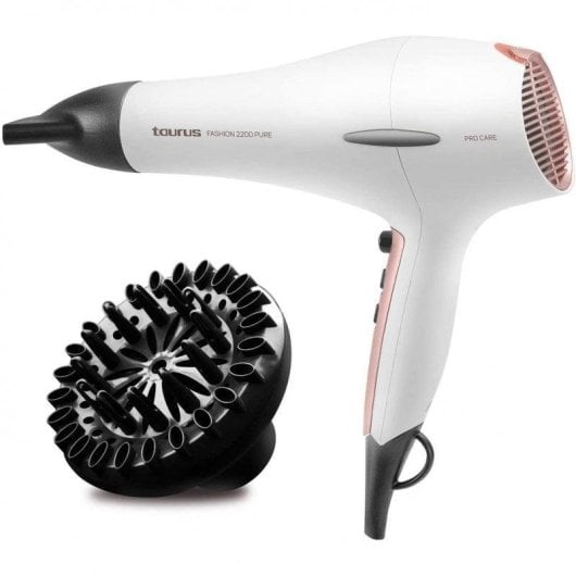 Professioneller Föhn Taurus Fashion 2200 Pure 2200W 3 Temperaturstufen 2 Geschwindigkeiten mit Zubehör Weiß/Rosegold/Grau