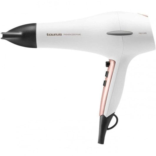 Professioneller Föhn Taurus Fashion 2200 Pure 2200W 3 Temperaturstufen 2 Geschwindigkeiten mit Zubehör Weiß/Rosegold/Grau