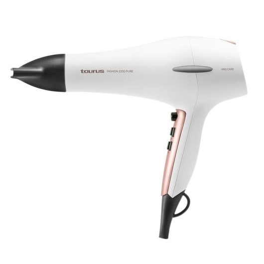 Professioneller Föhn Taurus Fashion 2200 Pure 2200W 3 Temperaturstufen 2 Geschwindigkeiten mit Zubehör Weiß/Rosegold/Grau