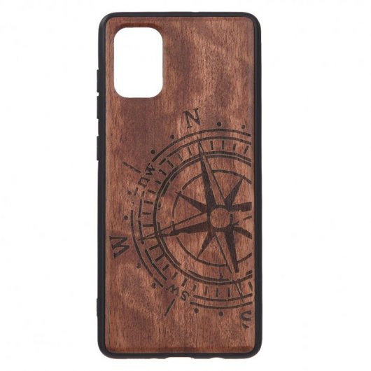 Funda Madera Tallada Rosa de los Vientos para Samsung Galaxy A71